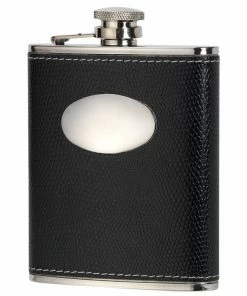 David Nickerson Black Croc Leather 6oz Hip Flask
