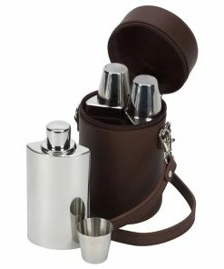 David Nickerson Brown Leather Travel Bar Whisky Set