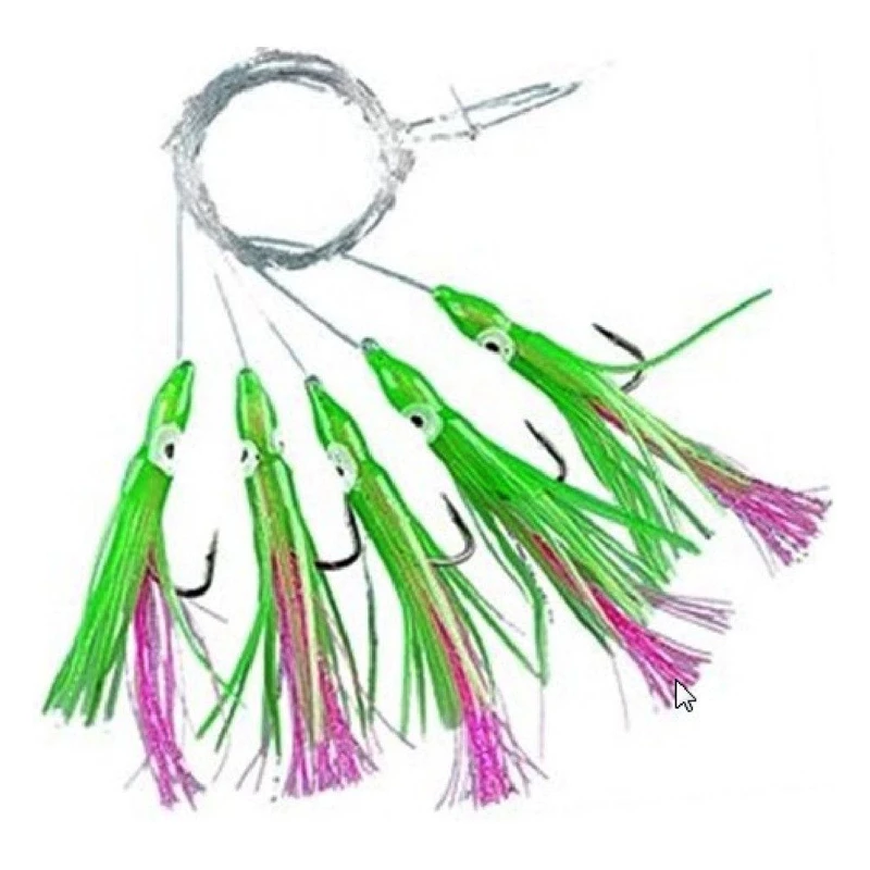 Fladen Green Pink Muppet Sea Rig - 5 Hook Size 3/0 1 Fladen Green Pink Muppet Sea Rig - 5 Hook Size 3/0