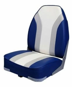 Waveline Highback Folding Boat Seat Grey/Blue/White Fittings