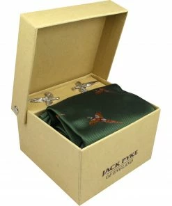 Jack Pyke Pheasant Pattern Tie, Hanky and Cufflinks Gift Set