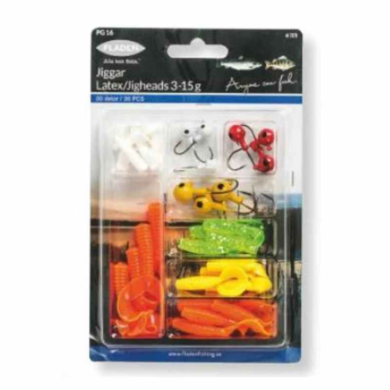 Fladen Set 30 Latex/Jigheads 3 -15g Perch Selection 1 Fladen Set 30 Latex/Jigheads 3 -15g Perch Selection