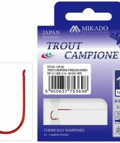 Mikado Trout Worm Hooks To Nylon RED 10pc